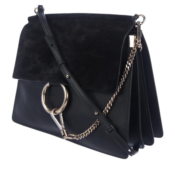 Chloe Suede Calfskin Medium Faye Shoulder Bag Black - Picture 4 of 8